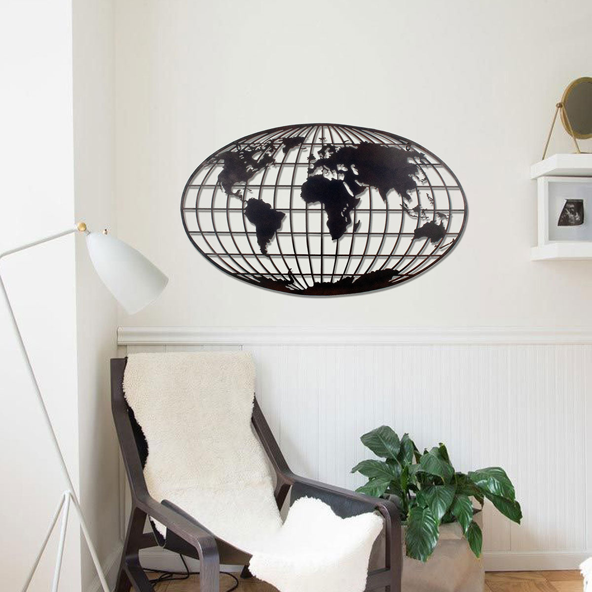 Decoração de parede com mapa-múndi