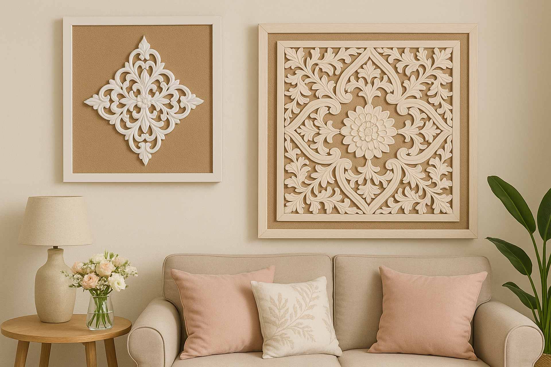 WOODEN CARVING LINEN PICTURE 80x3x80 CM