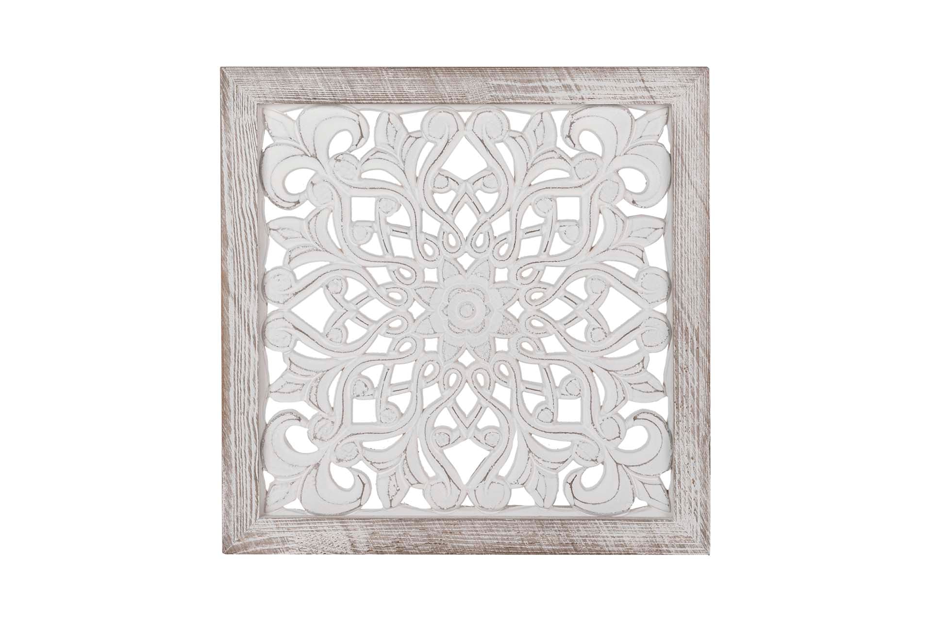 CUADRO MADERA CALADA BLANCO 39x3x39 CM