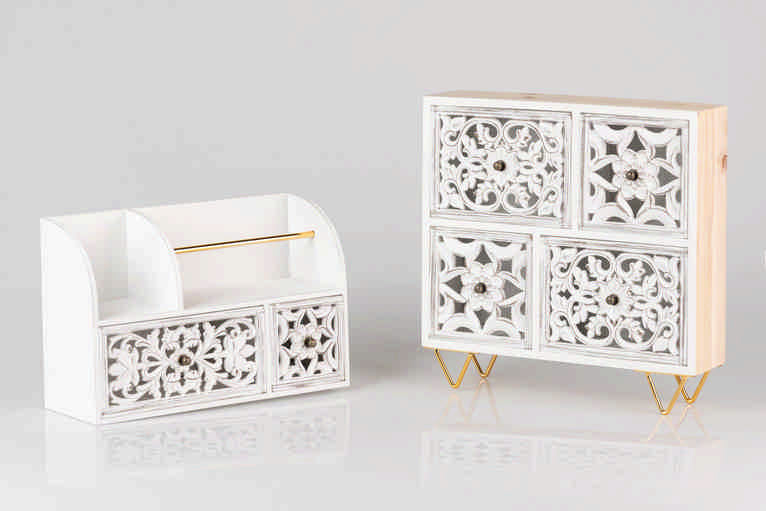 JOYERO MADERA CALADA BLANCO 30x7x30 CM