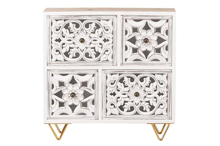 WHITE OPENWORK WOODEN JEWELRY BOX 30x7x30 CM