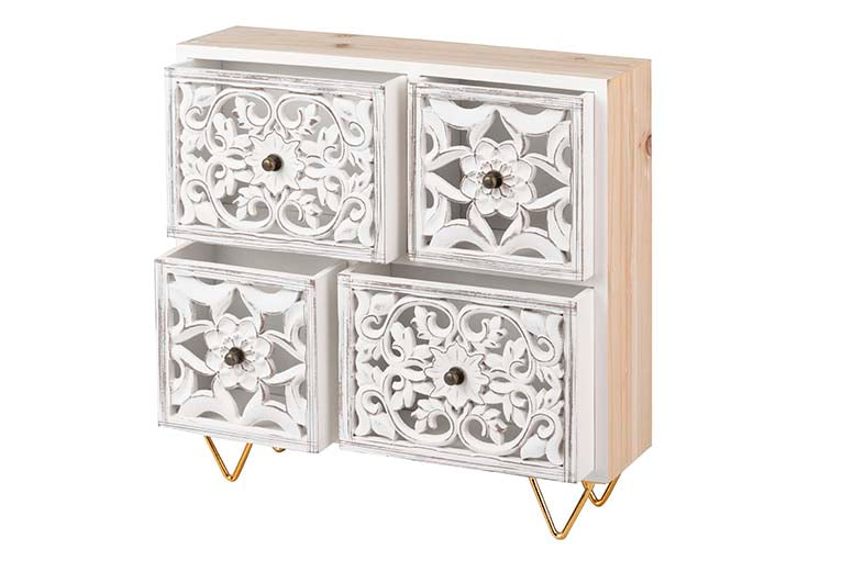 WHITE OPENWORK WOODEN JEWELRY BOX 30x7x30 CM