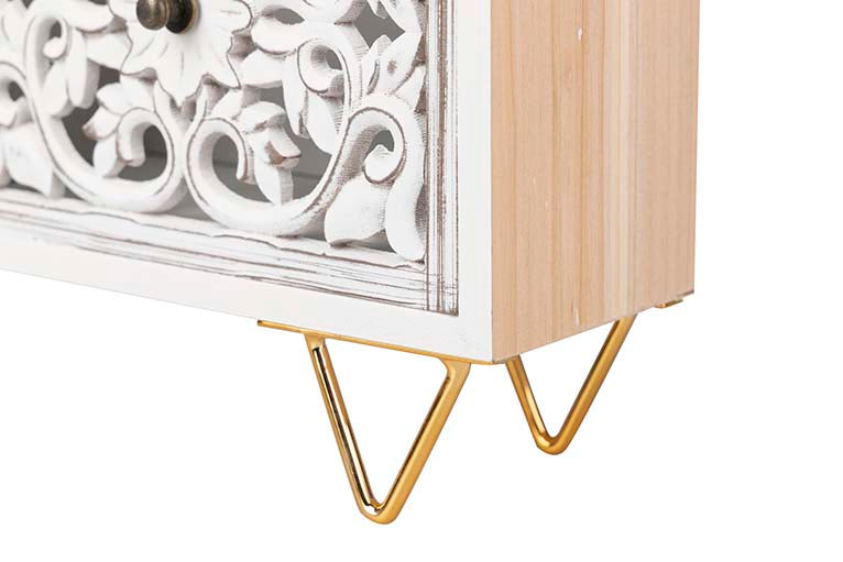 WHITE OPENWORK WOODEN JEWELRY BOX 30x7x30 CM