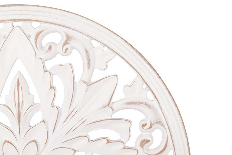 ORNAMENTO DE MESA DE MADEIRA BRANCO COM RENDA 40x8x48 CM