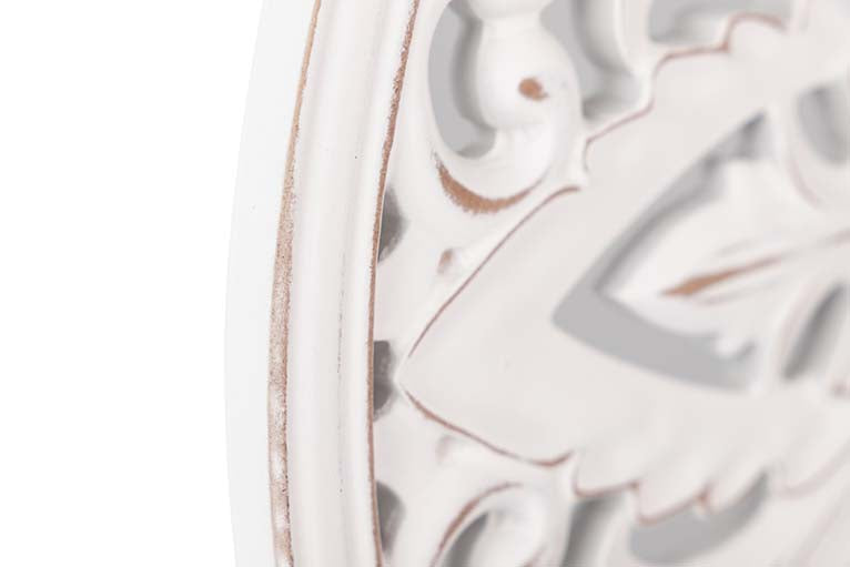 ORNAMENTO DE MESA DE MADEIRA BRANCO COM RENDA 40x8x48 CM