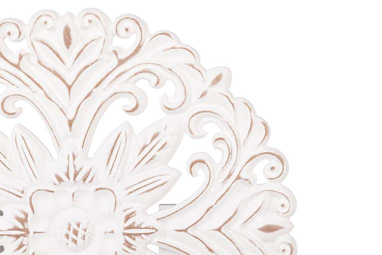 ORNAMENTO DE MESA DE MADEIRA BRANCO COM RENDA 30x7x35 CM
