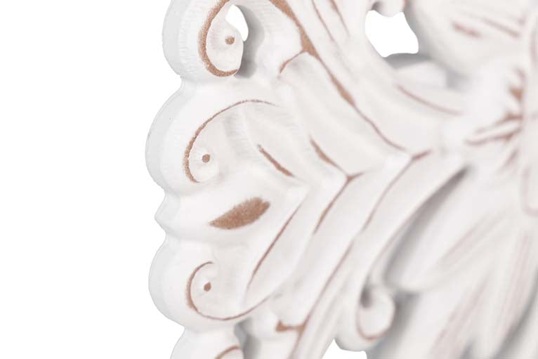 ORNAMENTO DE MESA DE MADEIRA BRANCO COM RENDA 30x7x35 CM
