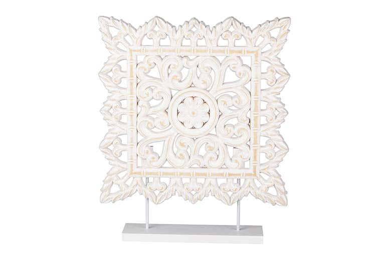 WHITE OPENWORK WOODEN TABLE ORNAMENT 40x8x48 CM