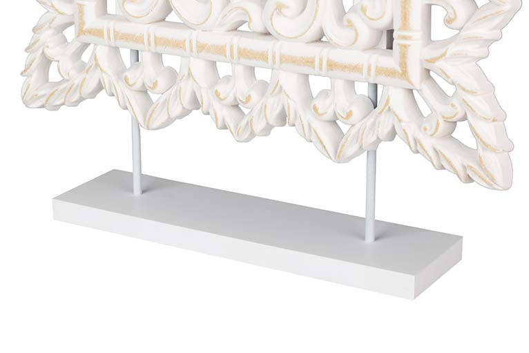 WHITE OPENWORK WOODEN TABLE ORNAMENT 40x8x48 CM