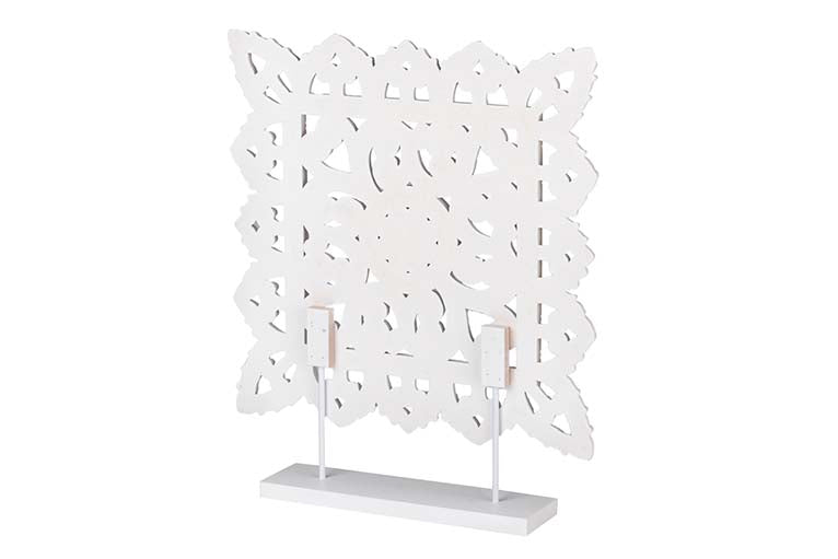 WHITE OPENWORK WOODEN TABLE ORNAMENT 40x8x48 CM