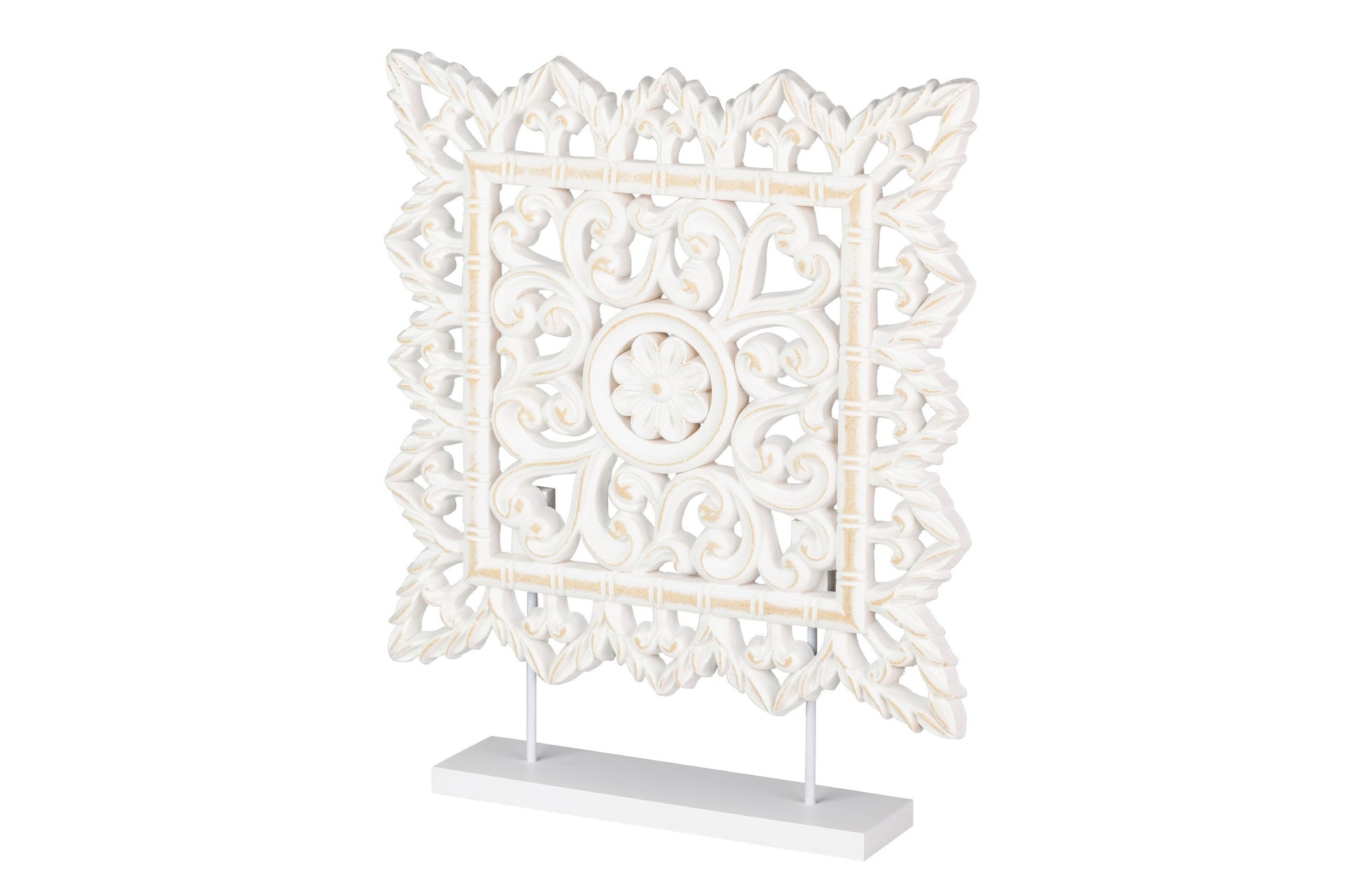 WHITE OPENWORK WOODEN TABLE ORNAMENT 40x8x48 CM