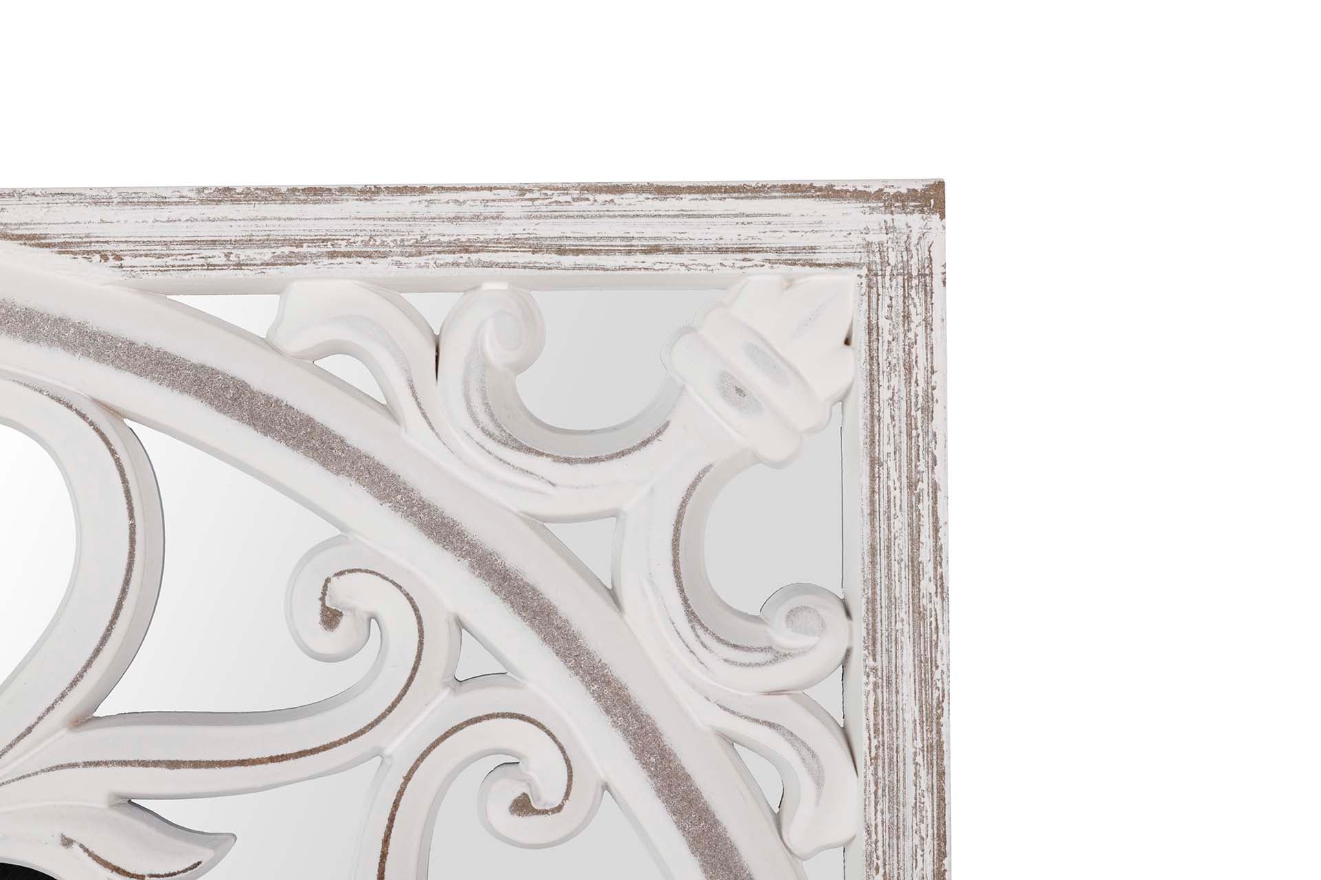 WHITE CARVED WOODEN MIRROR 60x2x60 CM
