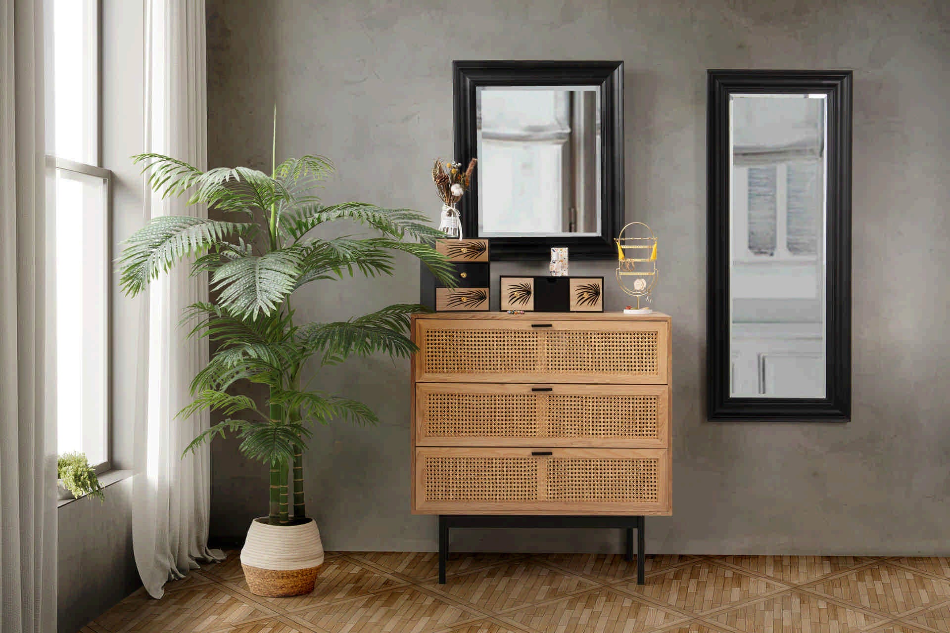 COMODA MADERA CON RATAN 95x44x97 CM