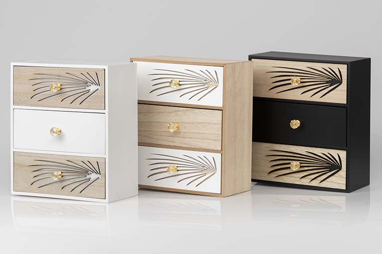 JEWELRY BOX 3 DRAWERS WOOD SIZE 24x12x29 CM