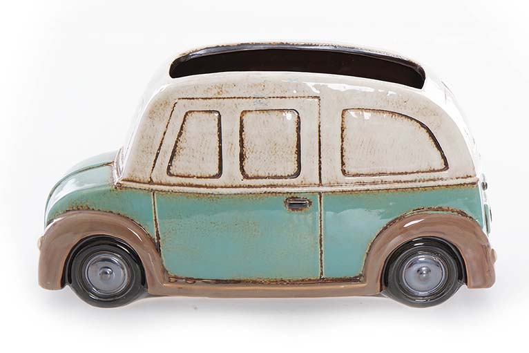 Carro de cerâmica com vaso de flores 31x11x17 cm