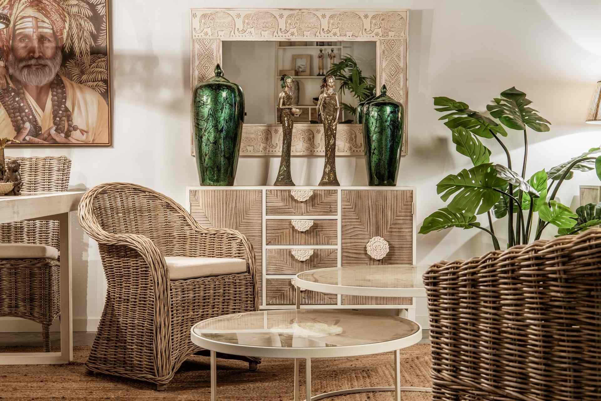 POLTRONA COM ALMOFADA BEGE RATTAN NATURAL 60x57x85 CM