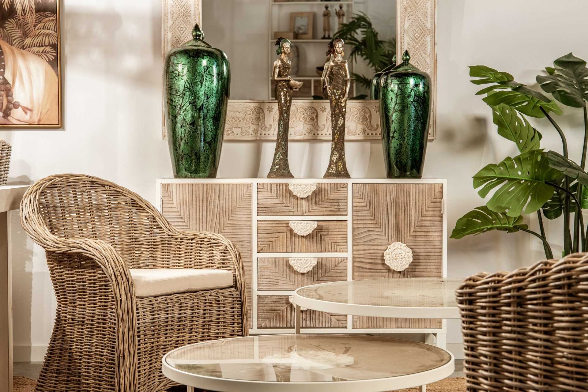 POLTRONA COM ALMOFADA BEGE RATTAN NATURAL 60x57x85 CM