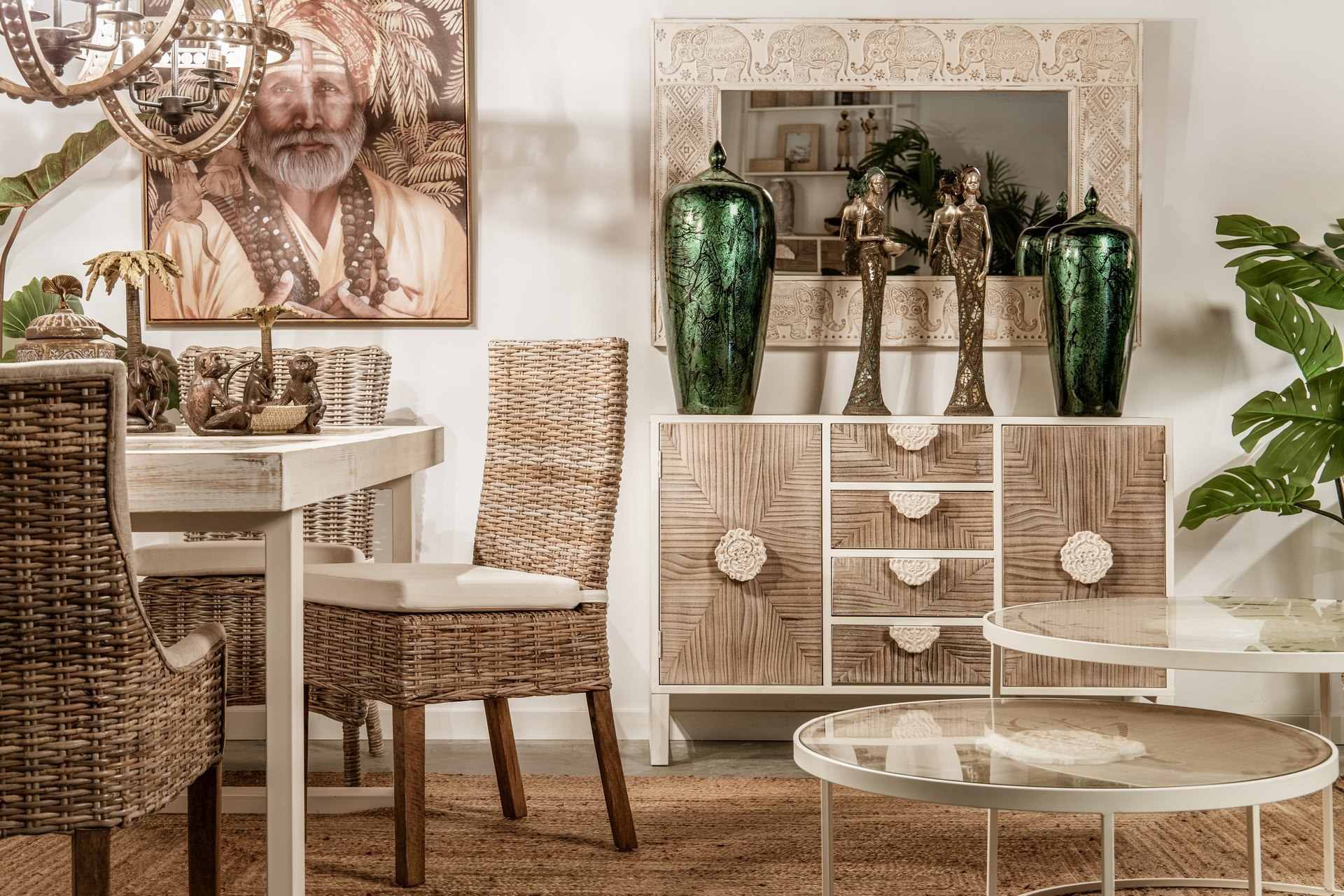 CADEIRA DE RATAN DE LINHO DE MADEIRA BEGE NATURAL 53x48x98 CM