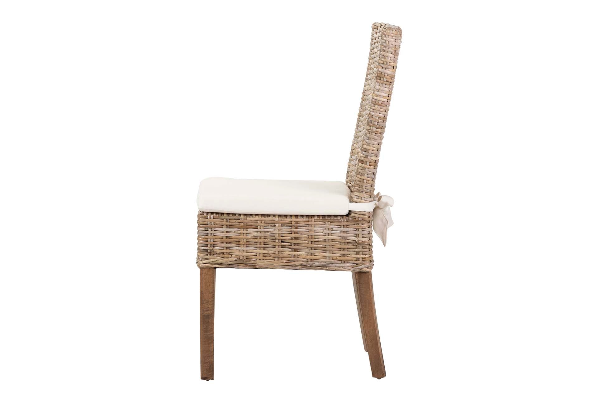 CADEIRA DE RATAN DE LINHO DE MADEIRA BEGE NATURAL 53x48x98 CM