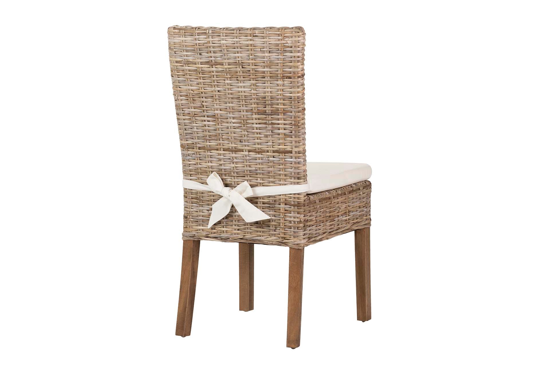 CADEIRA DE RATAN DE LINHO DE MADEIRA BEGE NATURAL 53x48x98 CM