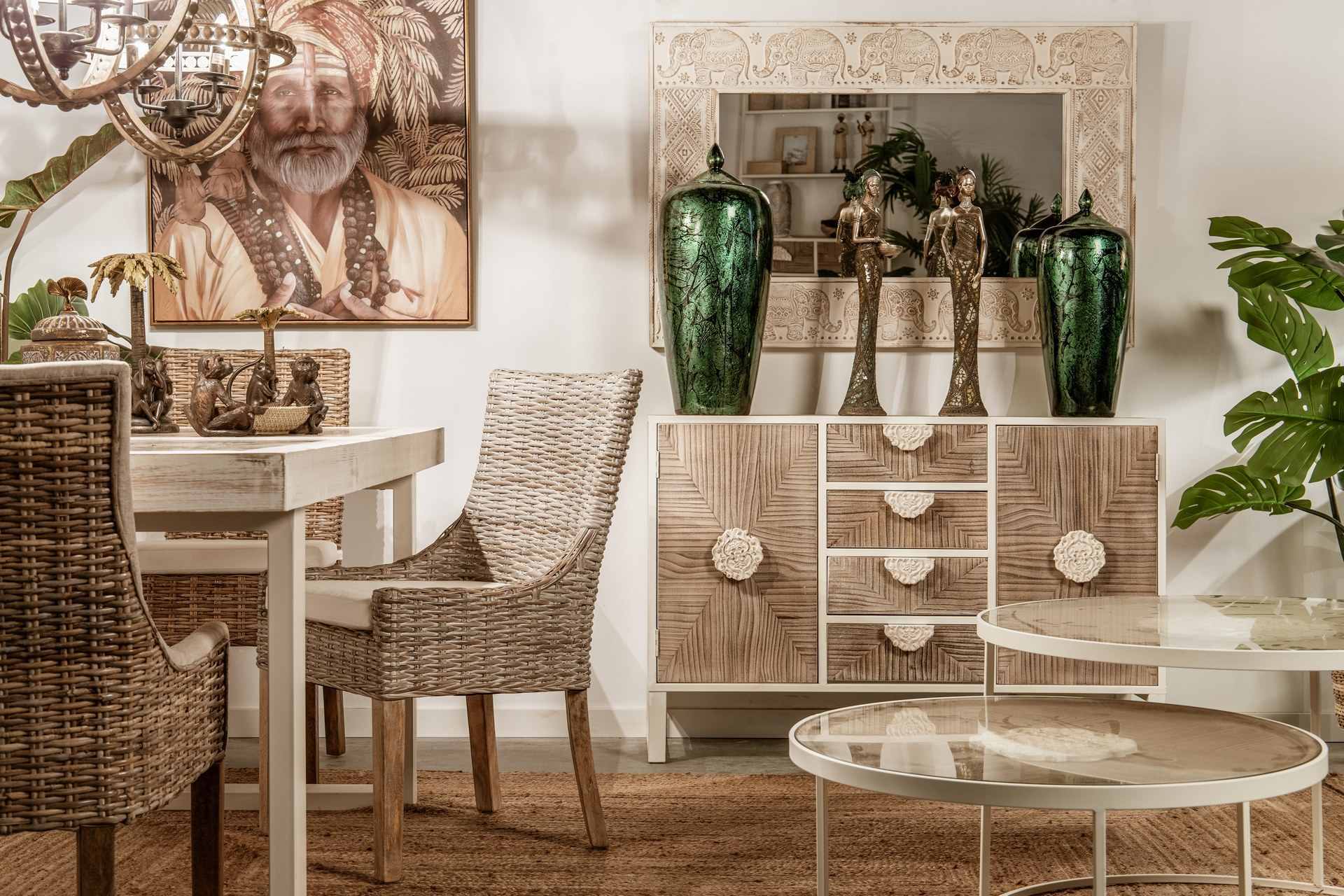 CADEIRA DE MADEIRA E RATTAN DE LINHO MARROM BEGE 54x52x91 CM