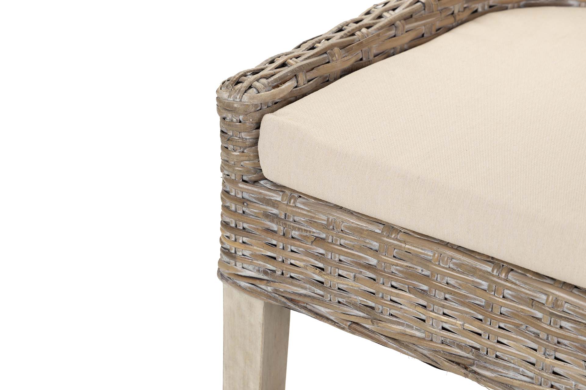 CADEIRA DE MADEIRA E RATTAN DE LINHO MARROM BEGE 54x52x91 CM