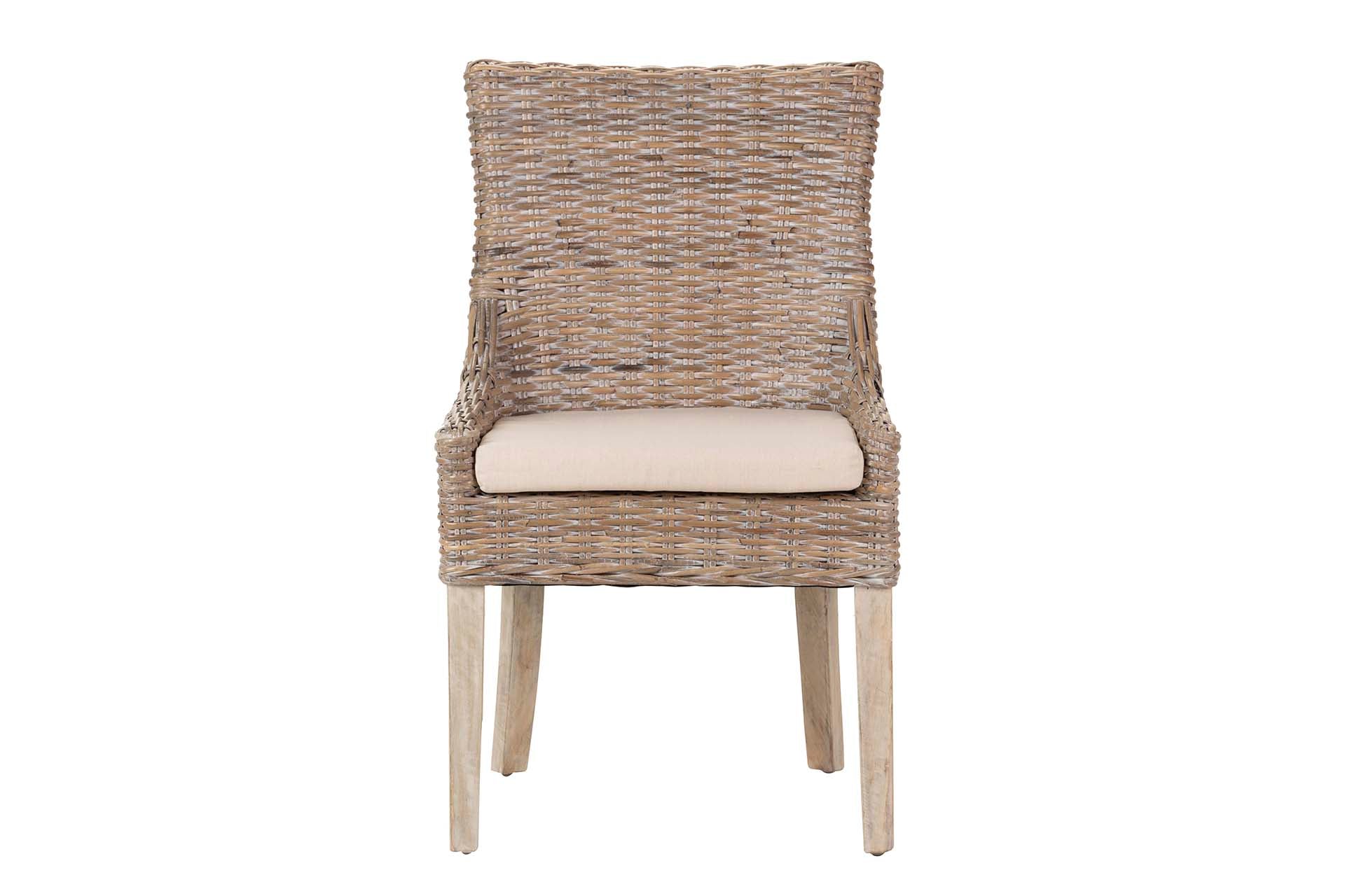 CADEIRA DE MADEIRA E RATTAN DE LINHO MARROM BEGE 54x52x91 CM