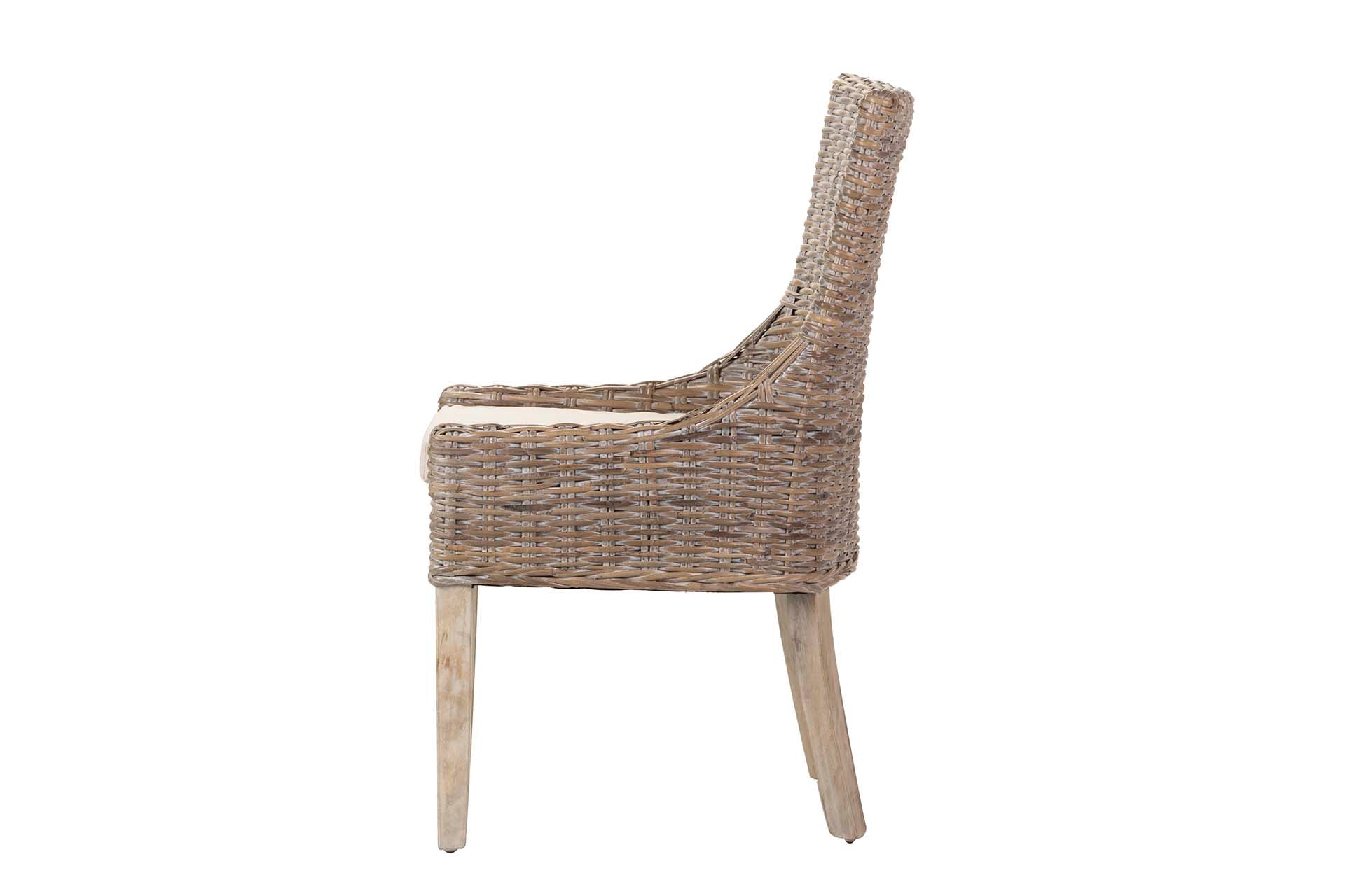 CADEIRA DE MADEIRA E RATTAN DE LINHO MARROM BEGE 54x52x91 CM