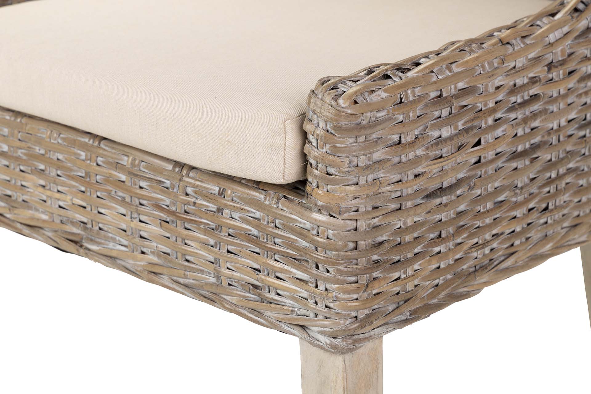 CADEIRA DE MADEIRA E RATTAN DE LINHO MARROM BEGE 54x52x91 CM