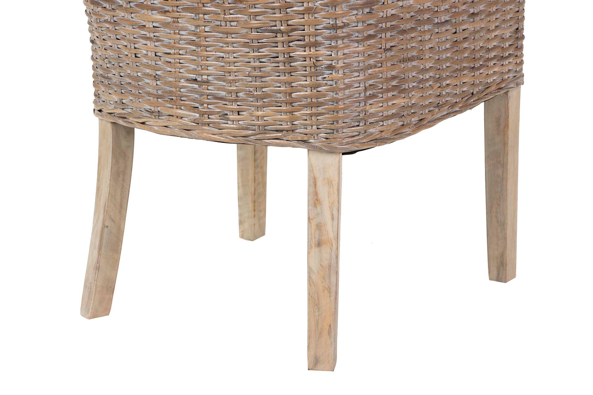 CADEIRA DE MADEIRA E RATTAN DE LINHO MARROM BEGE 54x52x91 CM