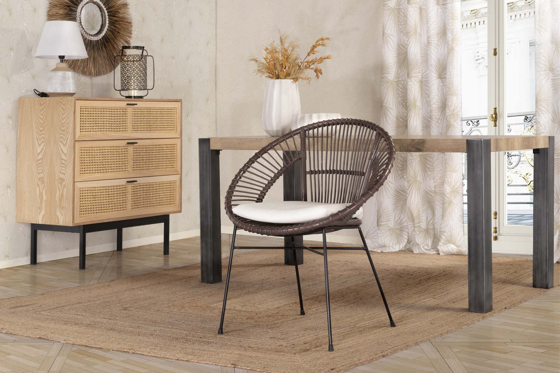 RATTAN METAL CHAIR WITH WHITE CUSHION 72x60x87 CM