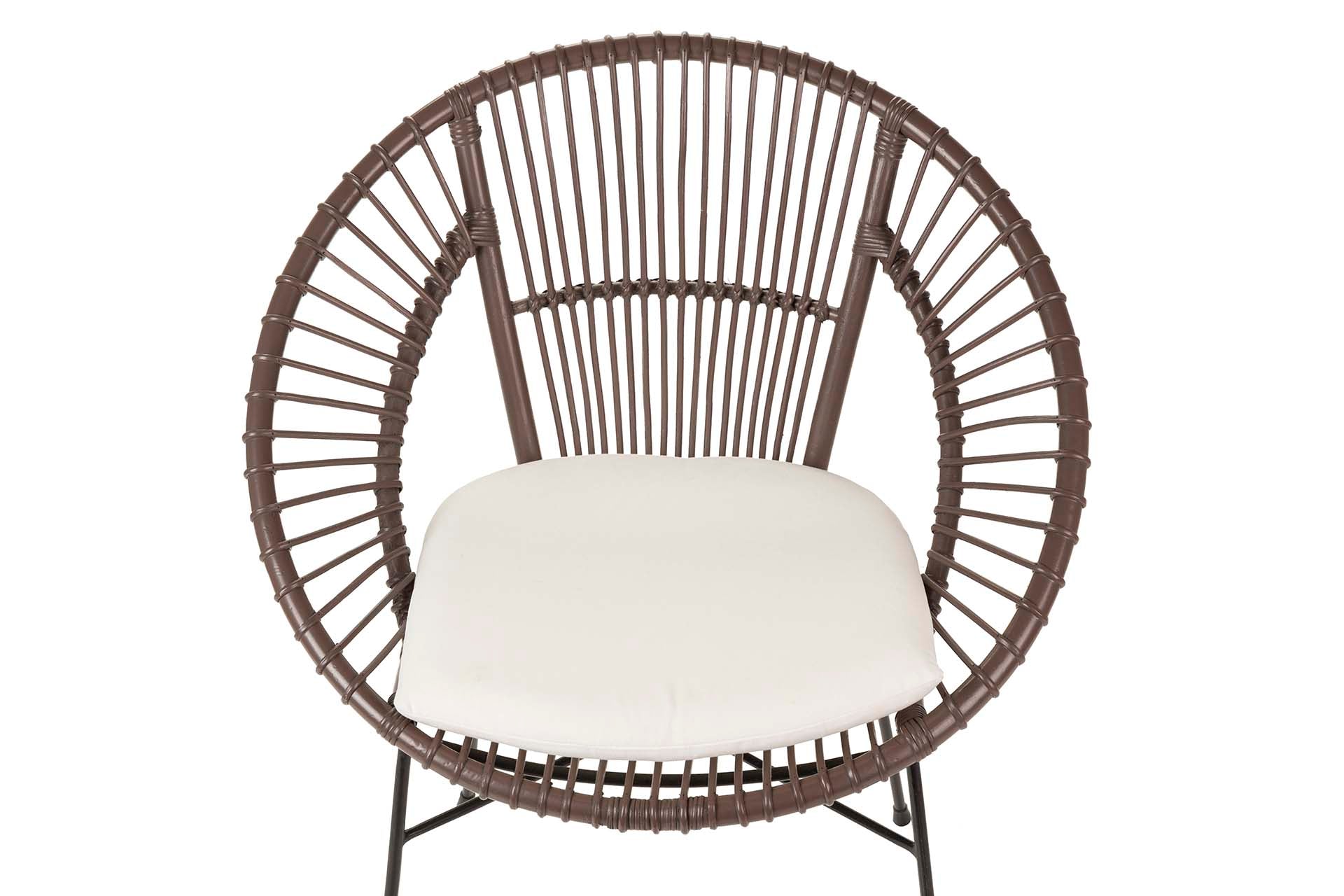 RATTAN METAL CHAIR WITH WHITE CUSHION 72x60x87 CM