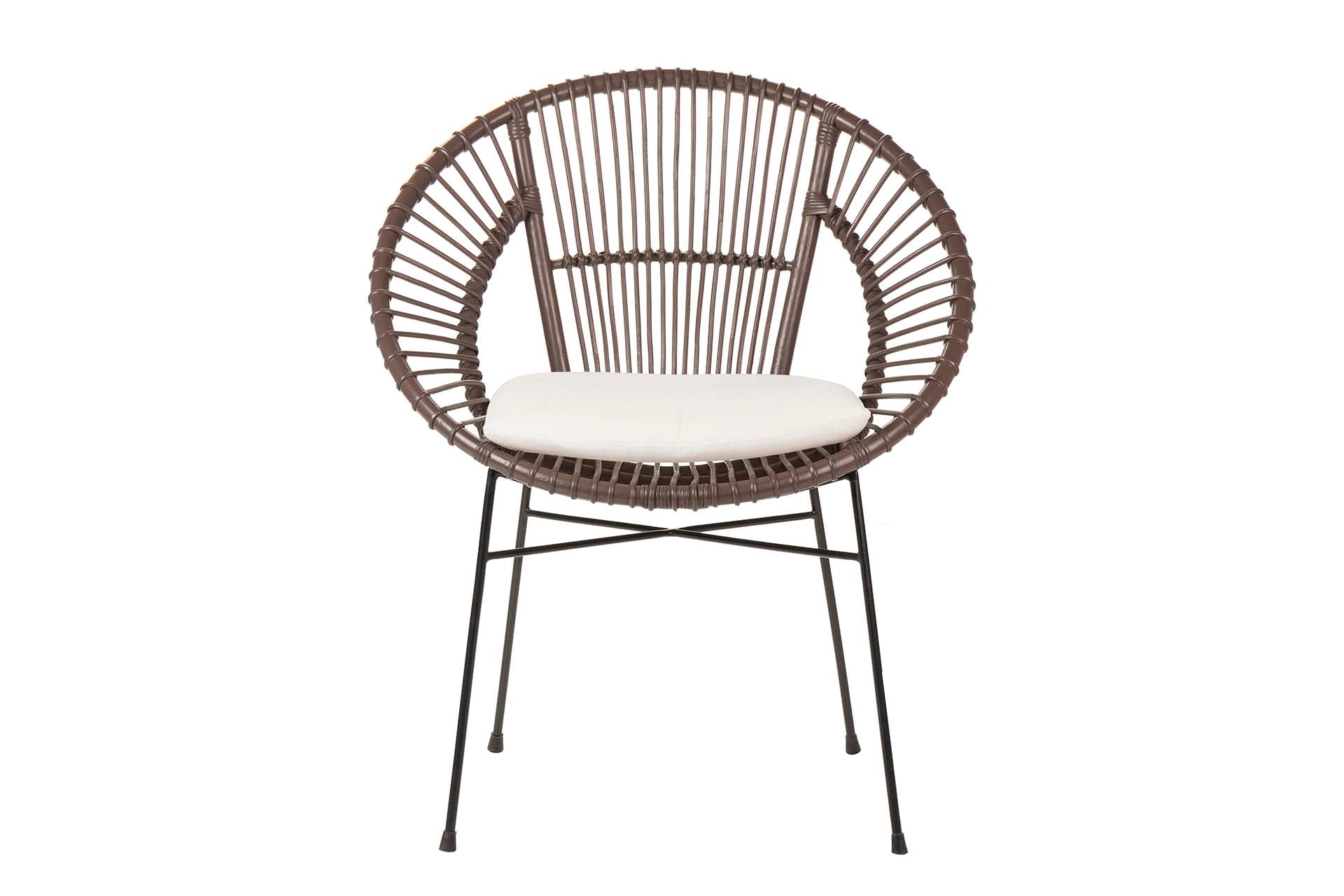 RATTAN METAL CHAIR WITH WHITE CUSHION 72x60x87 CM