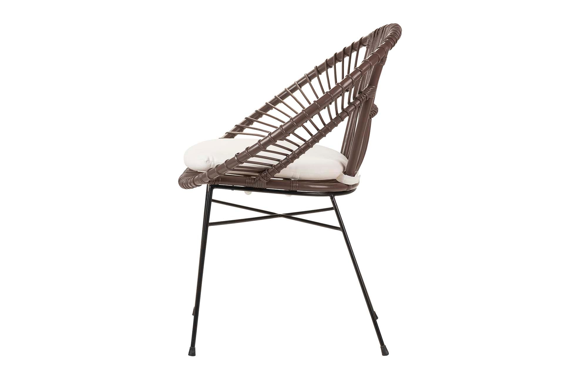 RATTAN METAL CHAIR WITH WHITE CUSHION 72x60x87 CM