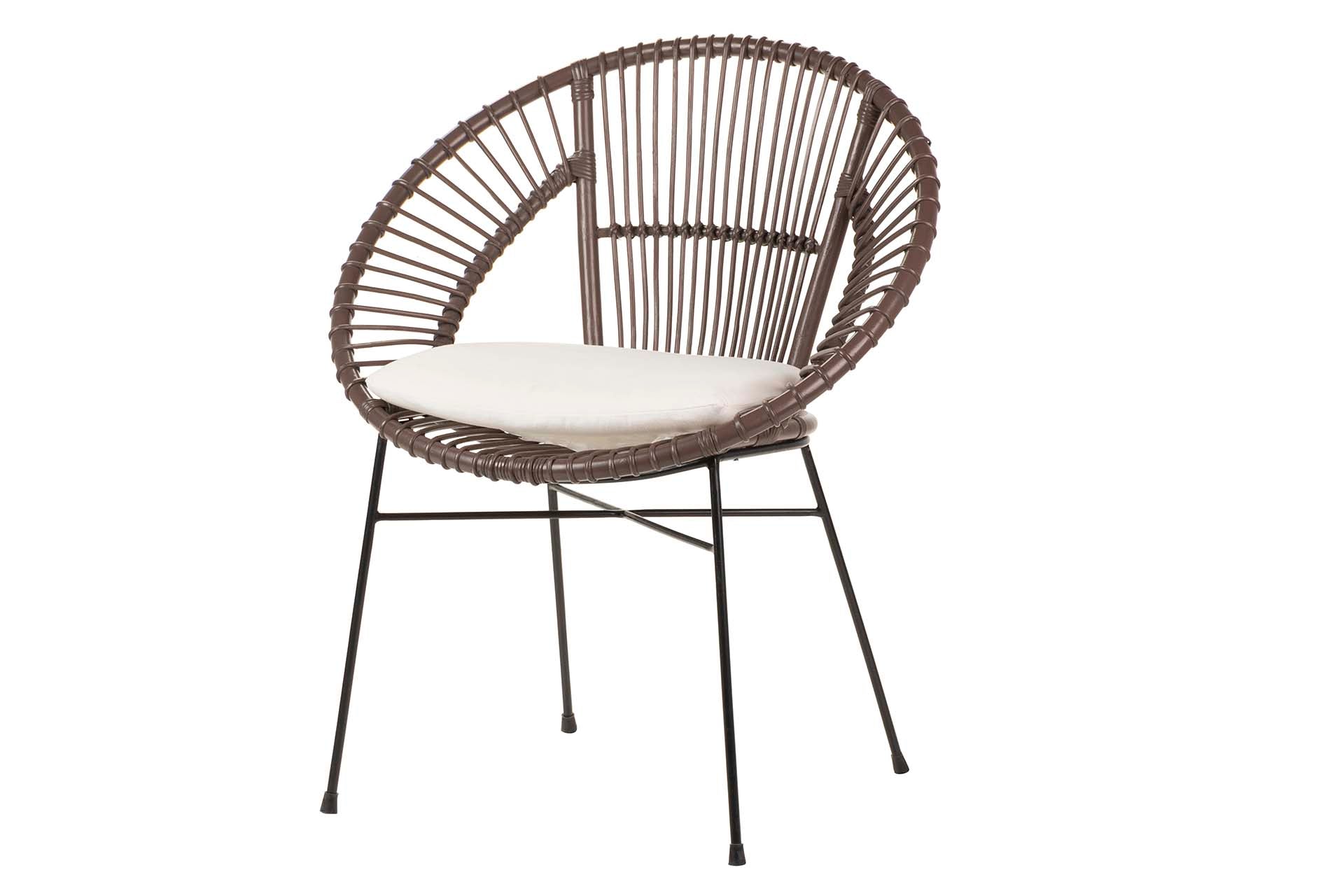 RATTAN METAL CHAIR WITH WHITE CUSHION 72x60x87 CM