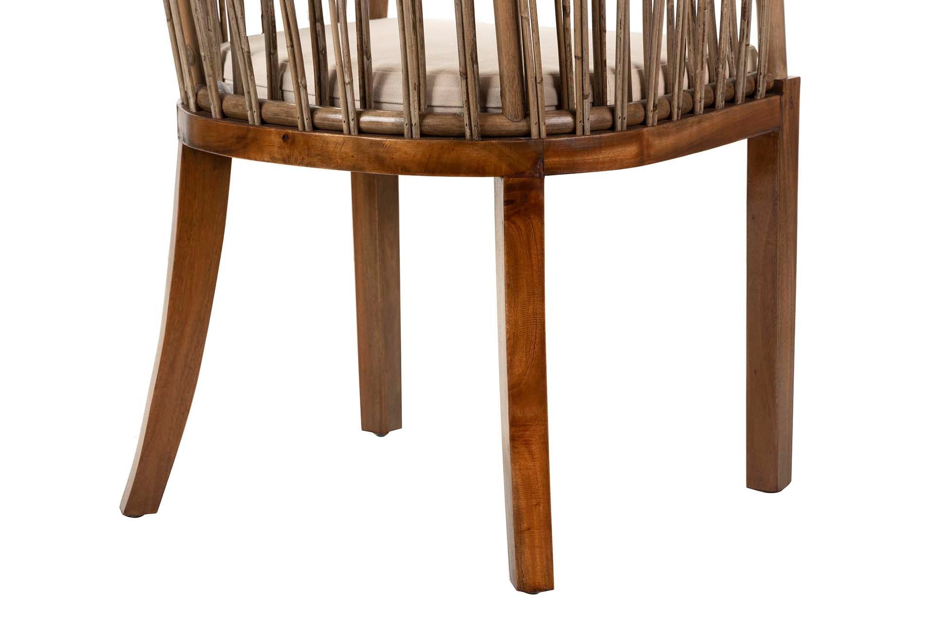 Poltrona de vime com almofada de madeira, bege, 60x56x76 cm
