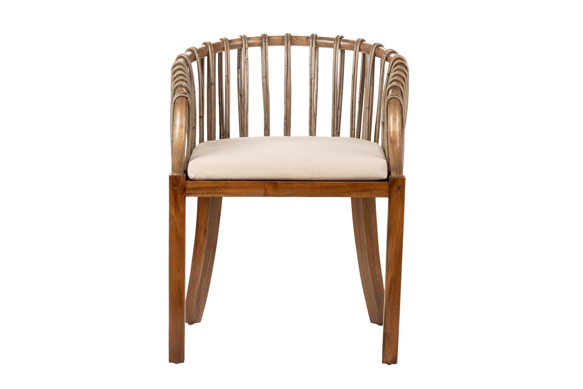 Poltrona de vime com almofada de madeira, bege, 60x56x76 cm