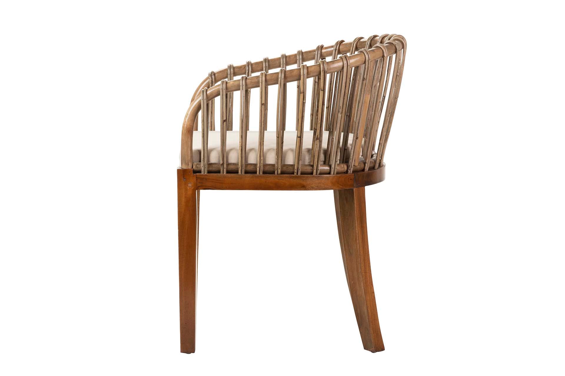 Poltrona de vime com almofada de madeira, bege, 60x56x76 cm