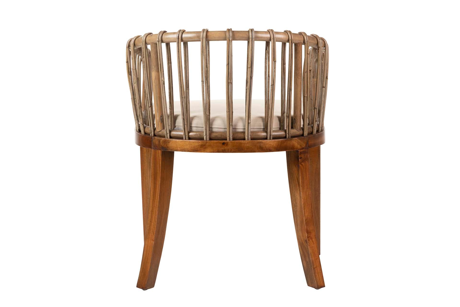 Poltrona de vime com almofada de madeira, bege, 60x56x76 cm