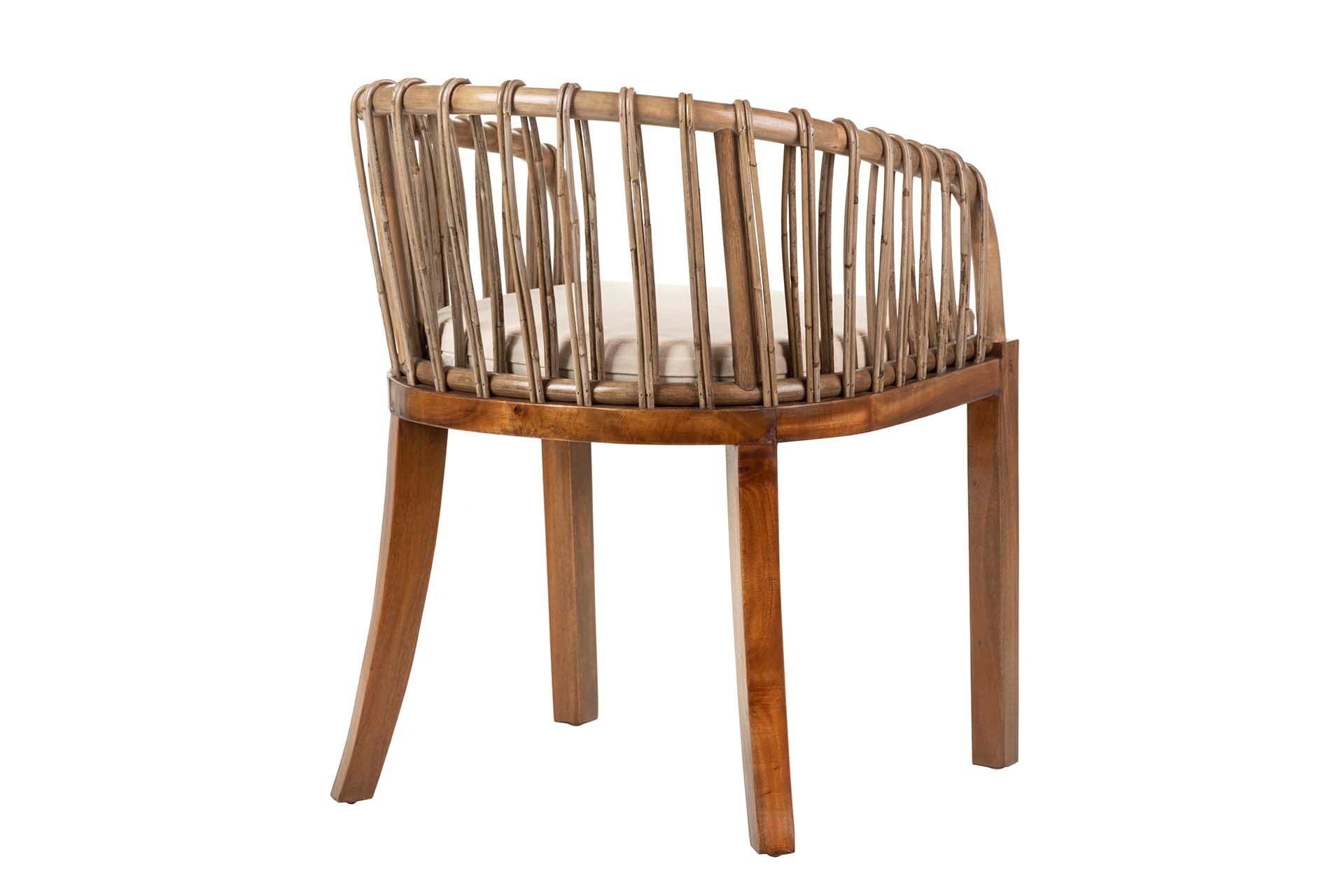 Poltrona de vime com almofada de madeira, bege, 60x56x76 cm