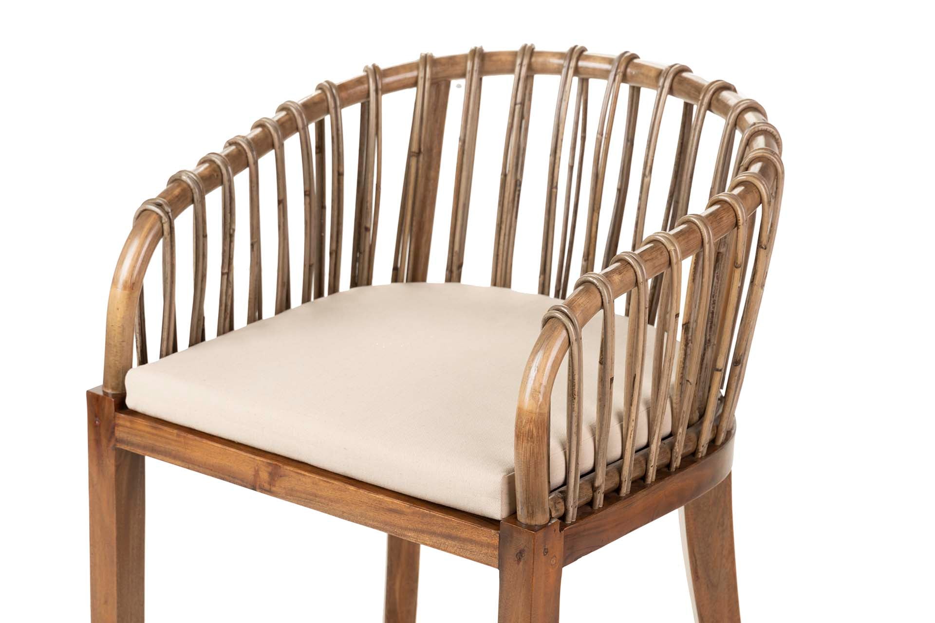 Poltrona de vime com almofada de madeira, bege, 60x56x76 cm