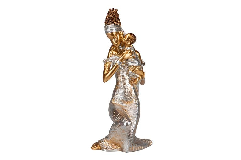 FIGURA MASSAI CON NIÑO RESINA 14x10x24 CM