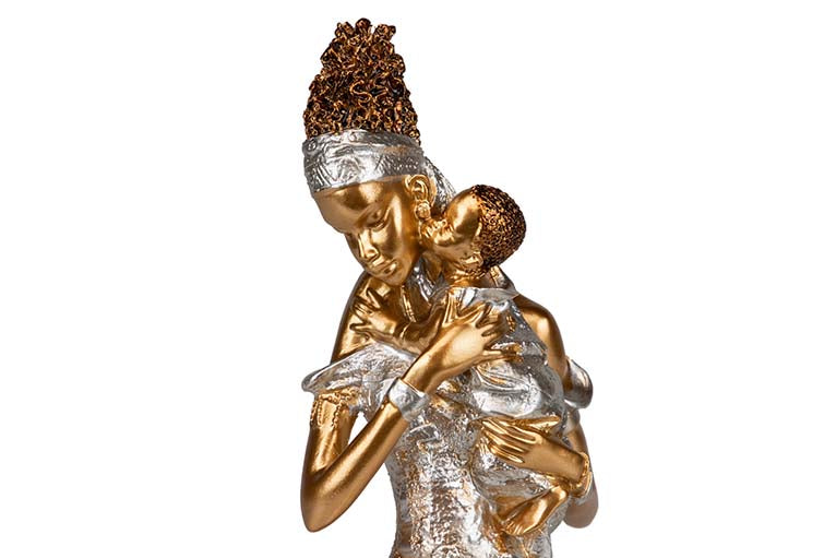 FIGURA MASSAI CON NIÑO RESINA 14x10x24 CM
