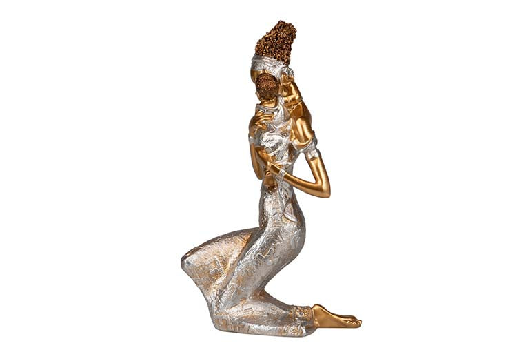 FIGURA MASSAI COM CRIANÇA RESINA 14x10x24 CM