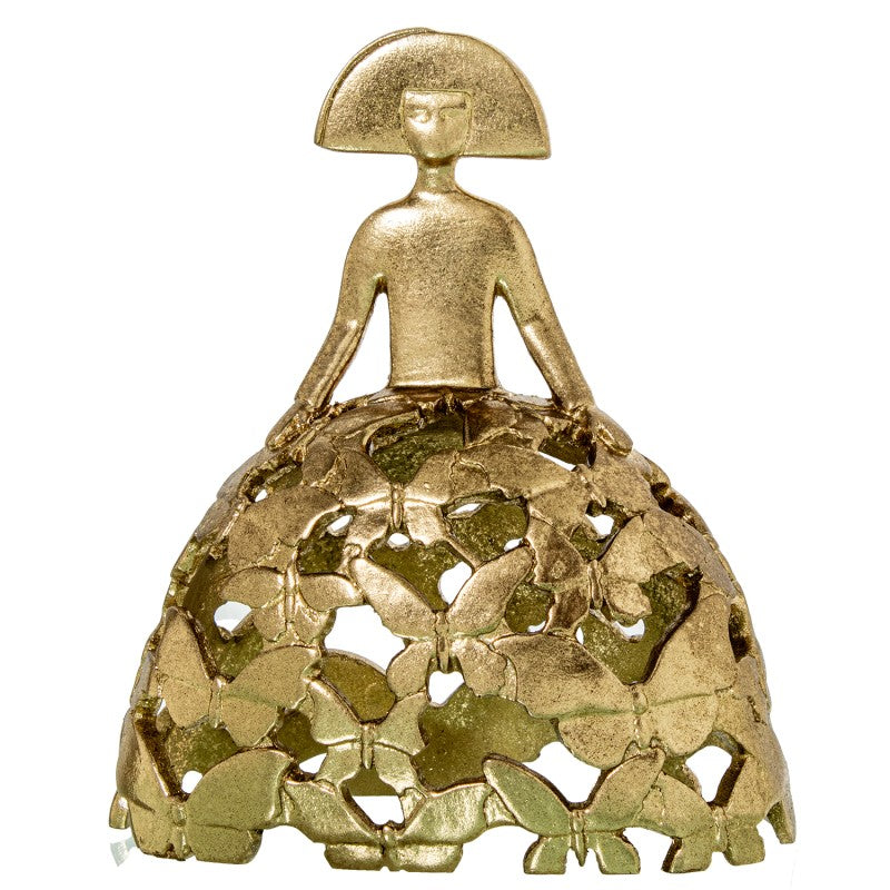 Figura Menina 23cm Resina Dorada Mariposas