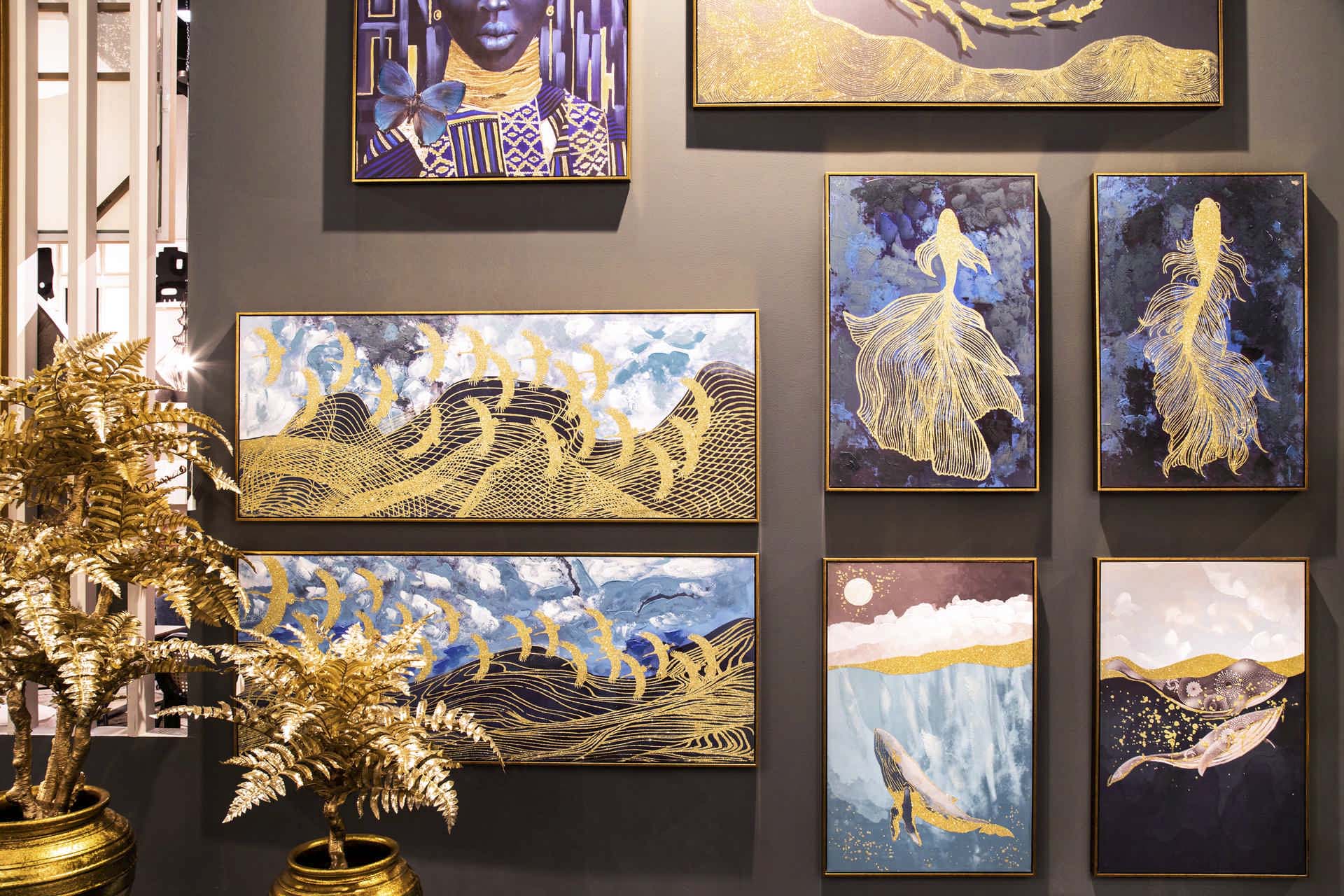 SET2 CUADROS 80% PINTADO A MANO FOIL 150x4x60 CM