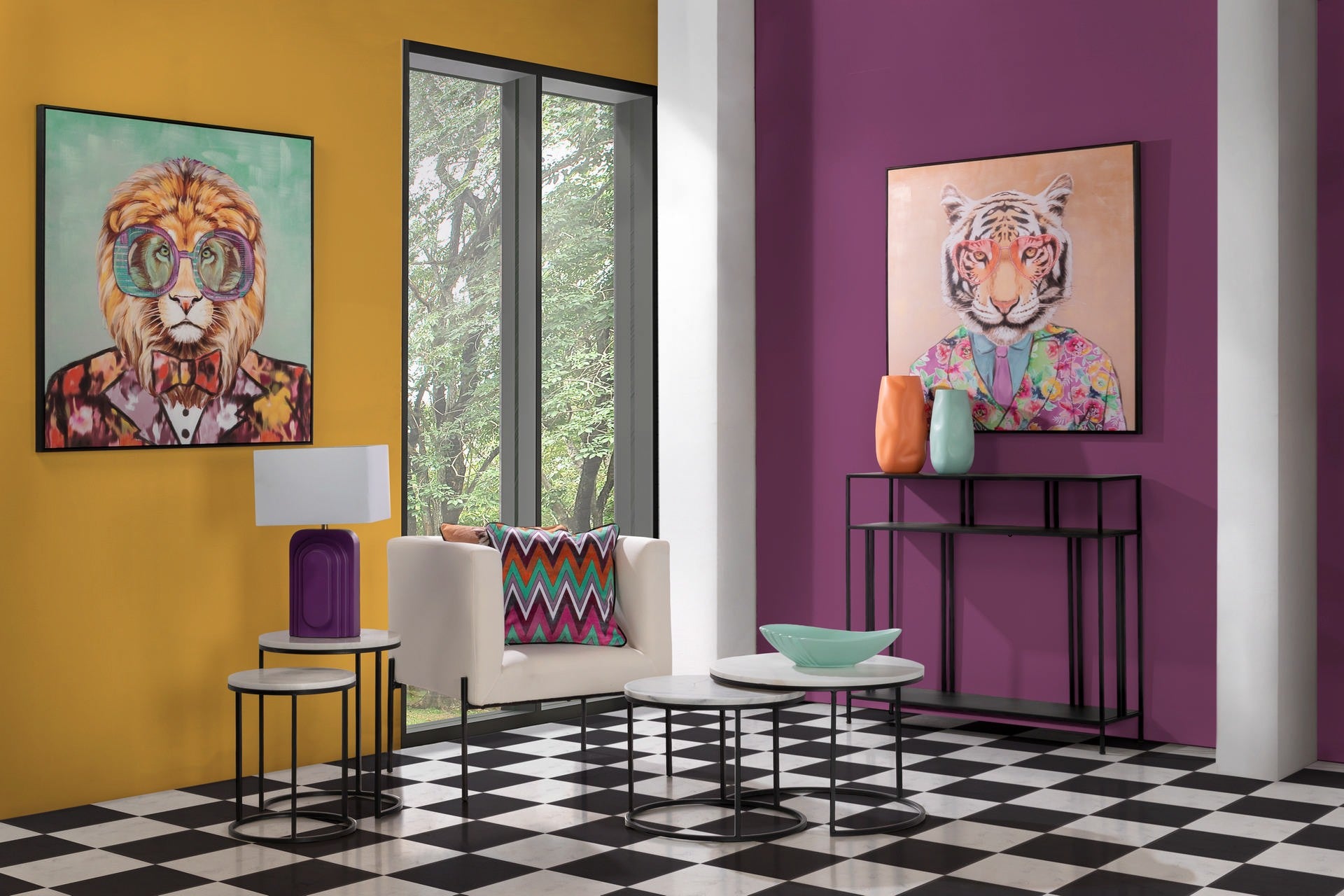 SET 2 CUADROS TIGRE LEON MARCO NEGRO 100x4x100 CM