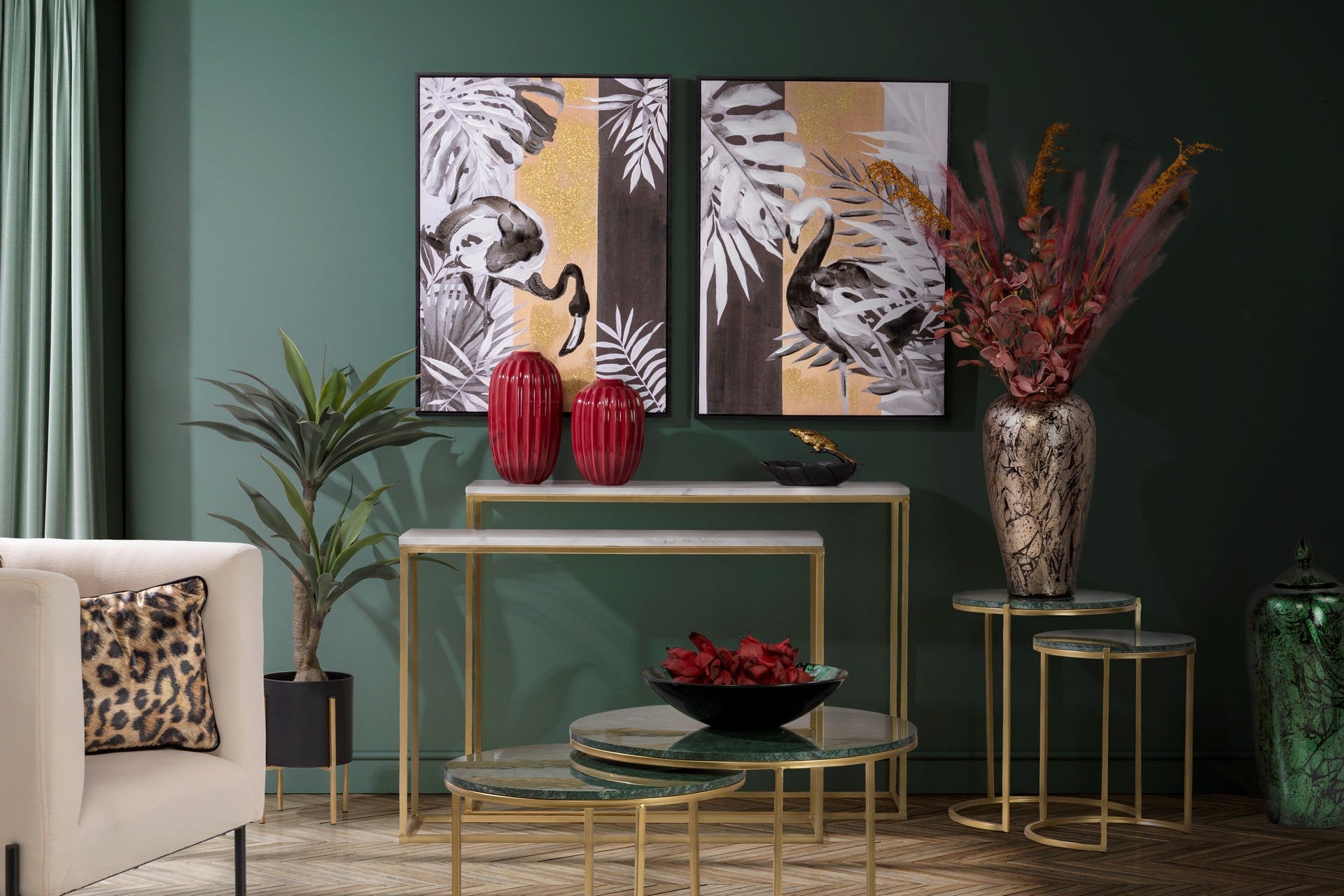 SET OF 2 FLOWER PAINTINGS WITH BLACK FRAME 60x4x80 CM