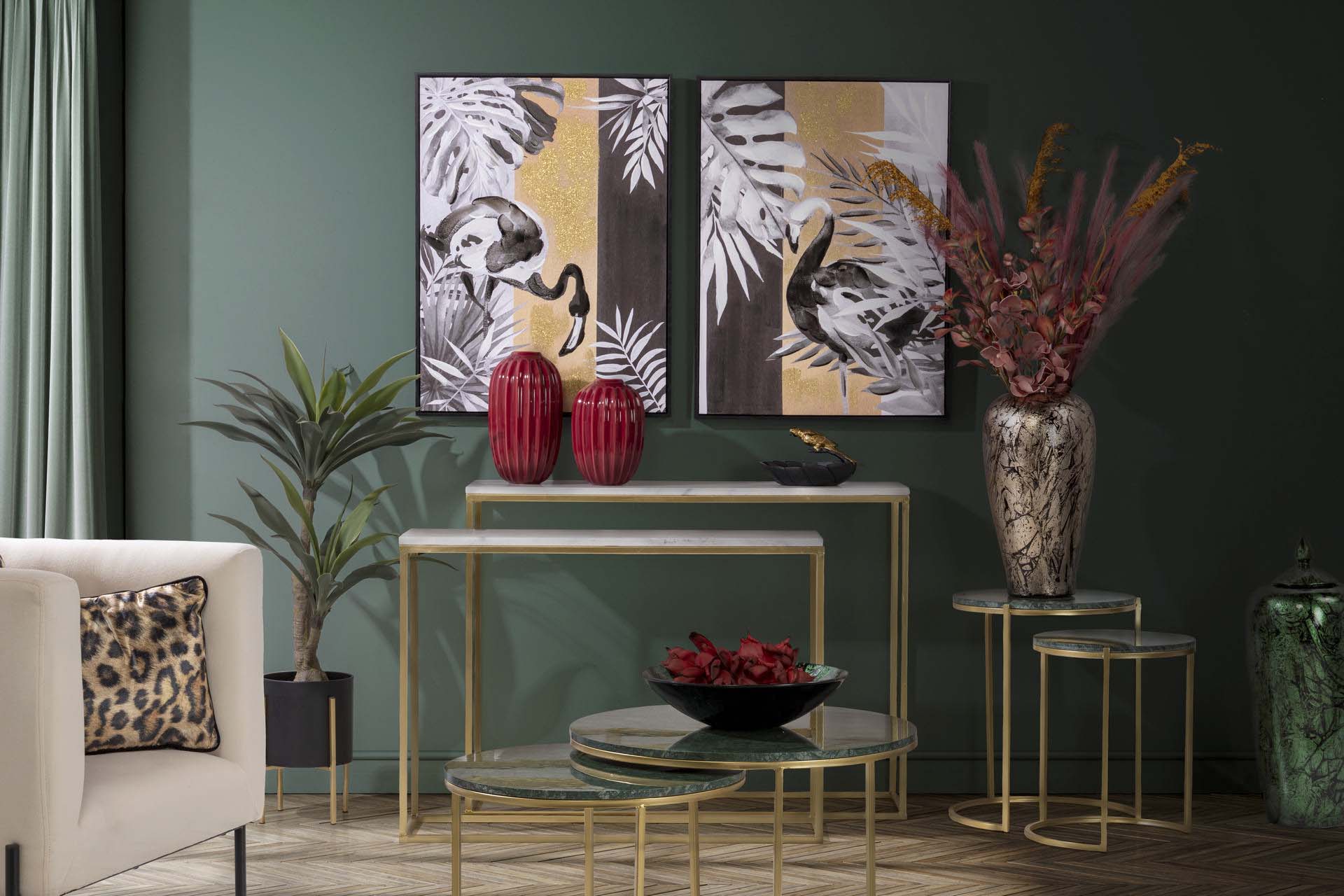 SET 2 CUADROS FLORES CON MARCO NEGRO 60x4x80 CM