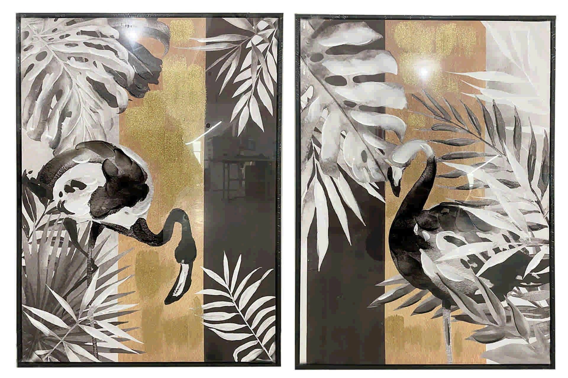 SET OF 2 FLOWER PAINTINGS WITH BLACK FRAME 60x4x80 CM
